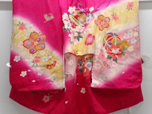 鈴に花模様子供着物(内袖・長襦袢付き)